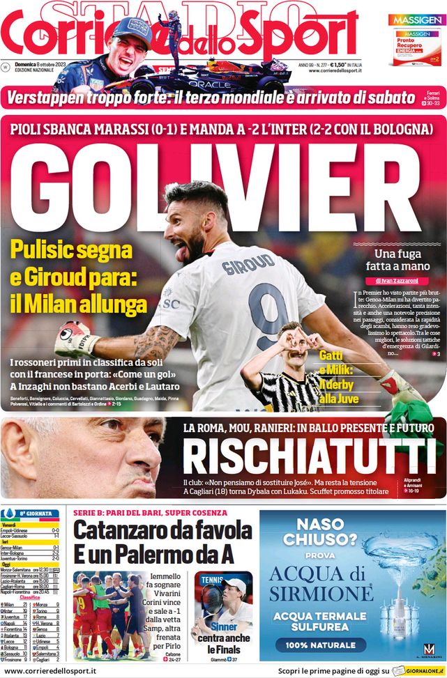 Prima Pagina Corriere Dello Sport Golivier Pianeta Milan