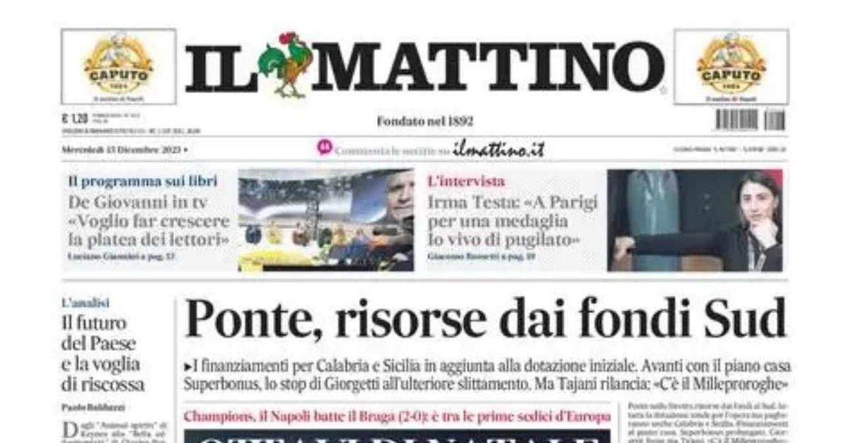 La Prima Pagina De Il Mattino Di Oggi Dicembre Ottavi Di