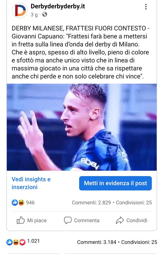 Derby Di Milano Su Facebook Mila Interazioni Per Discutere Del