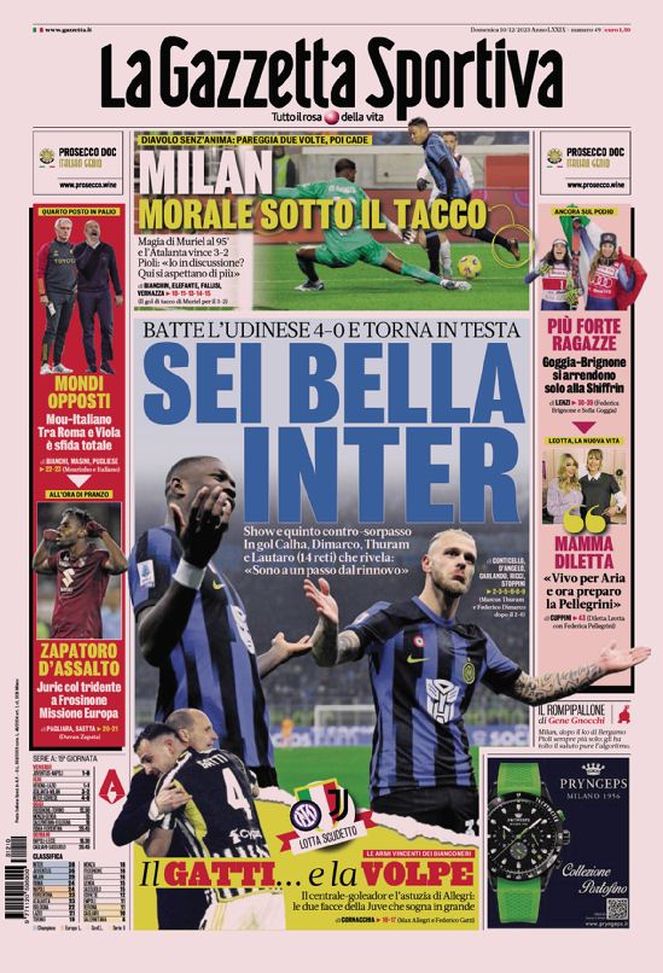 Prima Pagina Gazzetta Dello Sport Sei Bella Inter Pianeta Milan