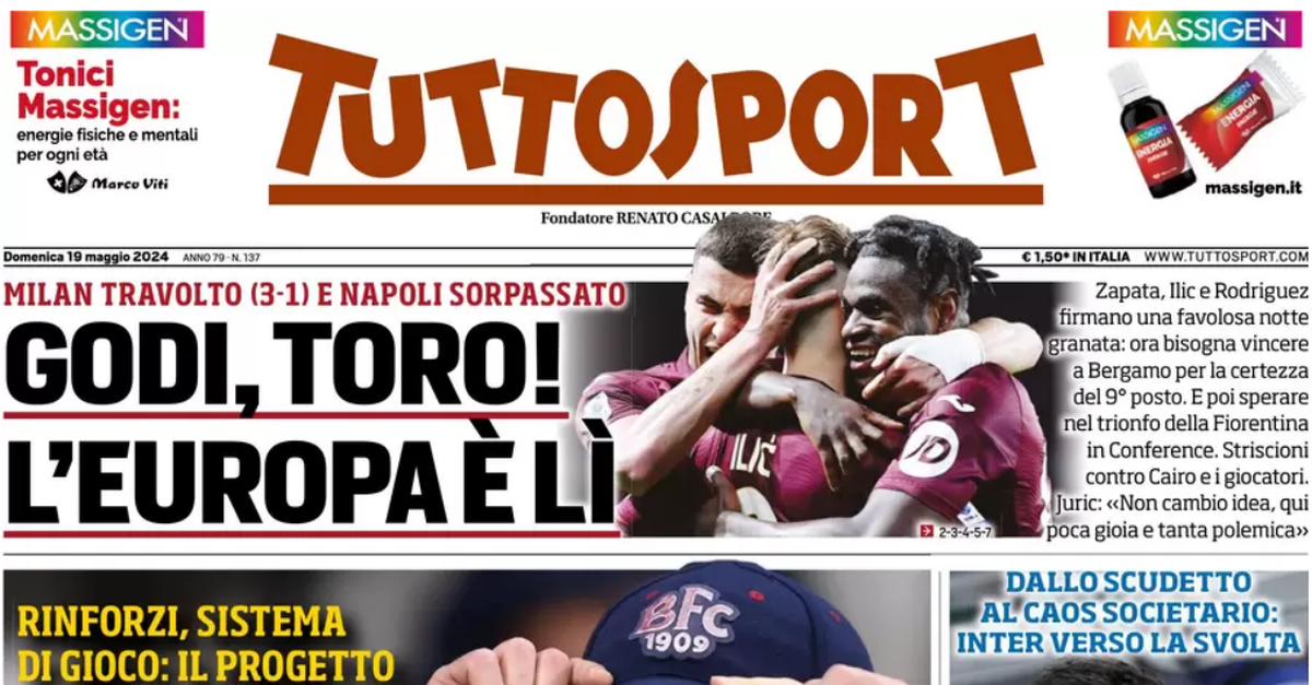 PRIMA PAGINA TUTTOSPORT OGGI Il Toro Travolge Il Milan E Napoli