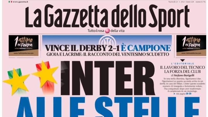 Prima Pagina Gazzetta Dello Sport Oggi Inter Alle Stelle Calcio