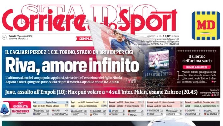 prima pagina corriere dello sport oggi