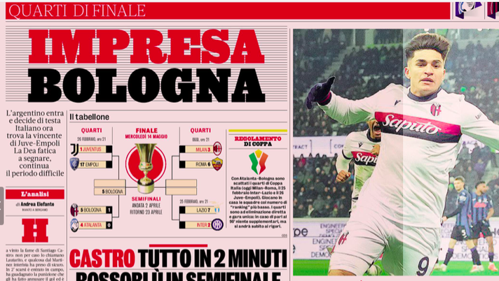 Bologna in semifinale 26 anni dopo: le prime pagine dei giornali- immagine 2