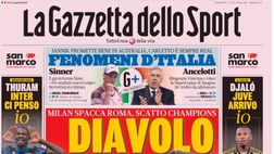 LA PRIMA PAGINA DELLA GAZZETTA DELLO SPORT: “Milan spacca Roma, scatto Champions”