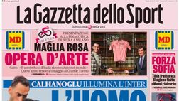 PRIMA PAGINA GAZZETTA DELLO SPORT OGGI: “Calhanoglu, l’uomo dal lancio d’oro”