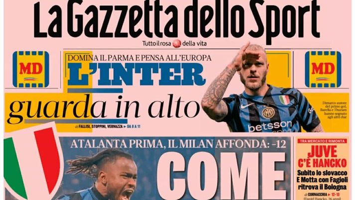 PRIMA PAGINA GAZZETTA DELLO SPORT OGGI: “Inzaghi al rinnovo, ci metto la firma”
