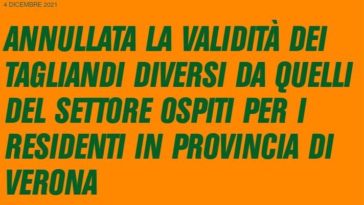 Figuraccia del Venezia che annulla i biglietti per i non residenti (già acquistati dai veronesi) Figuraccia del Venezia che annulla i biglietti per i non residenti (già acquistati dai veronesi) - immagine 1