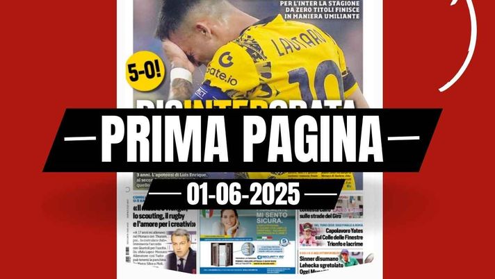 Prima pagina Tuttosport, PSG-Inter 5-0: 'Disintergrata'