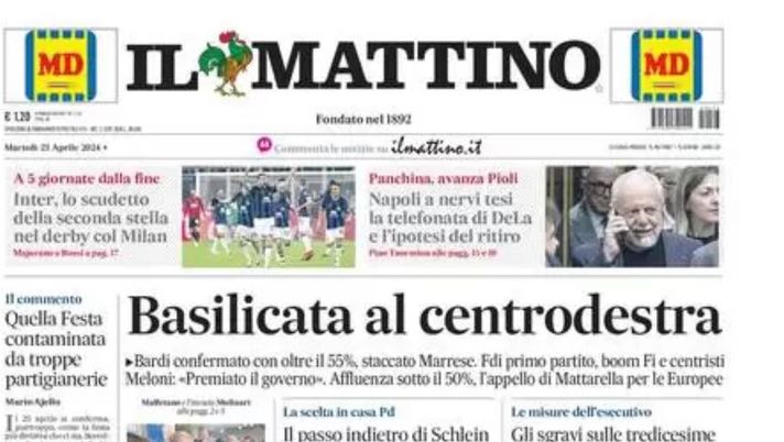 prima pagina il mattino oggi