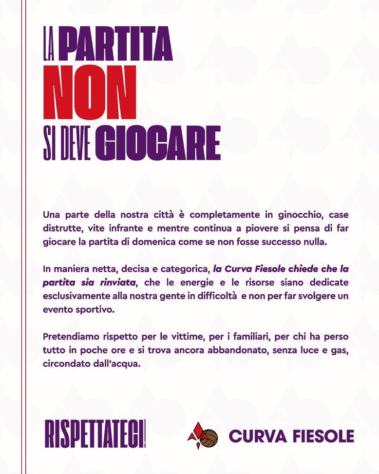 Fiorentina-Juventus, la Fiesole non ci sta: “Chiediamo il rinvio!”- immagine 2