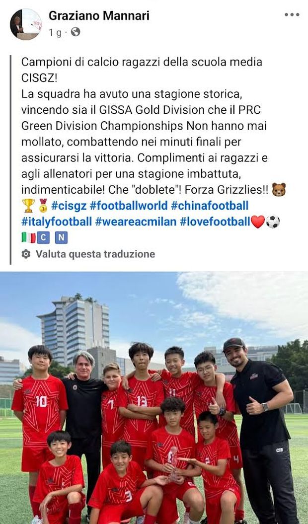 Graziano Mannari e il suo doblete... Scuole medie in Cina: la squadra di Graziano Mannari trionfa in due campionati