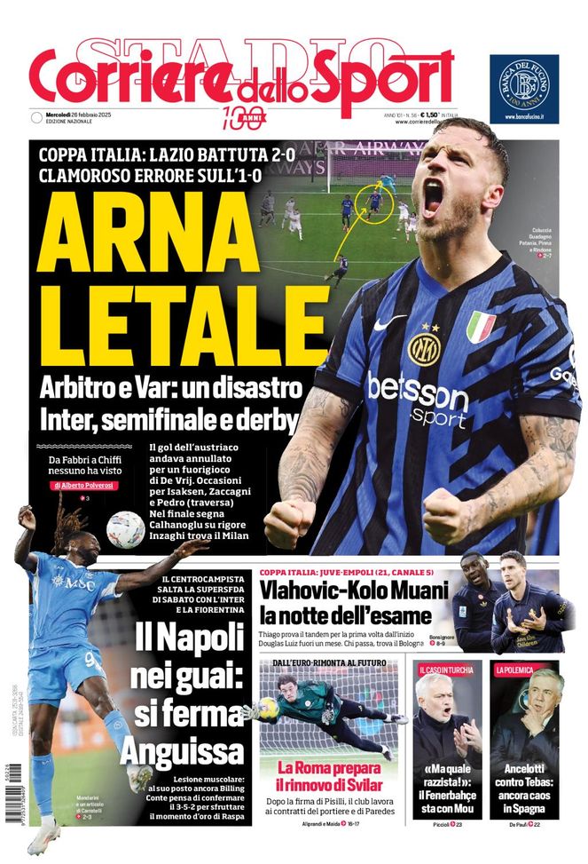 Prima pagina Corriere dello Sport 26 febbraio
