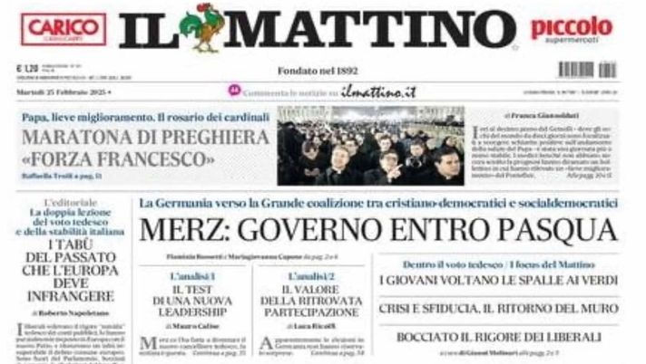 prima pagina il mattino oggi