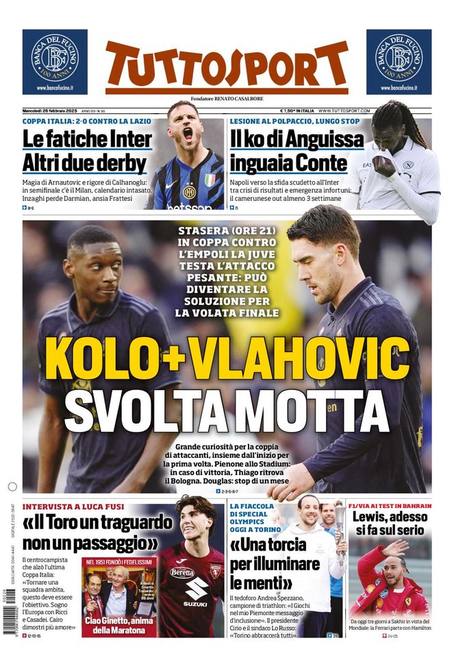 Prima pagina Tuttosport 26 febbraio