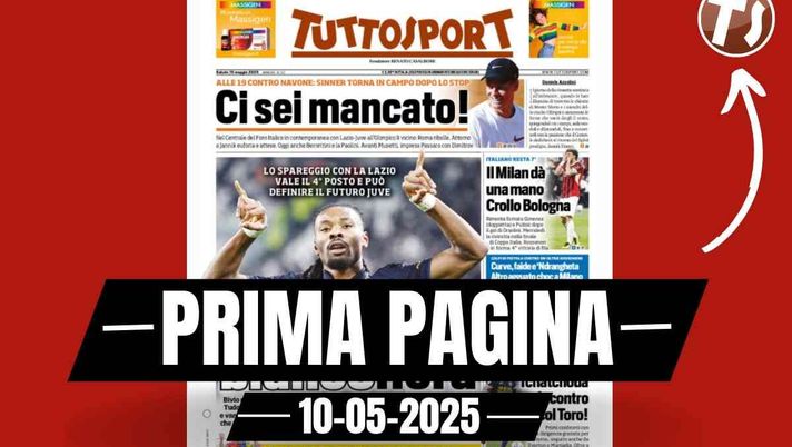 Prima pagina Tuttosport: il Milan dà una mano. Crollo Bologna