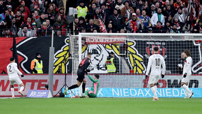 LEVERKUSEN, GERMANY - FEBRUARY 14: Patrik Schick of Bayer 04 Leverkusen scores his team's second goal during the Bundesliga match between Bayer 04 Leverkusen and FC St. Pauli at BayArena on February 14, 2026 in Leverkusen, Germany. (Photo by Christof Koepsel/Getty Images) Bundesliga, Union Berlin-Leverkusen: le probabili formazioni e lo streaming gratis - immagine 1