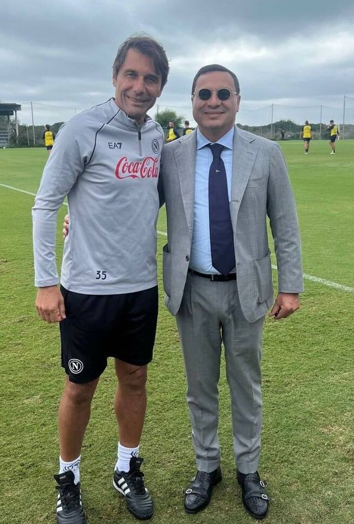 Conte, incontro con il presidente e il tecnico della Juve Stabia: gli scatti