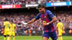 Yamal da impazzire: tripletta contro il Villarreal, spacca la bandierina ed esulta con i compagni