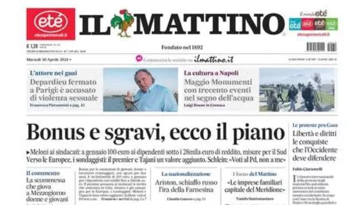 prima pagina il mattino oggi