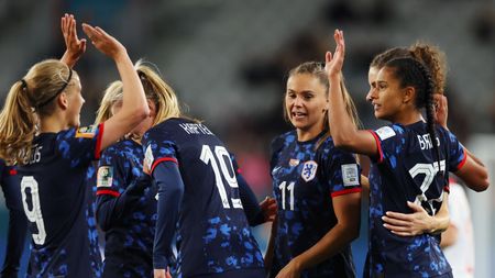 DUNEDIN, NEW ZEALAND - AUGUST 01: Esmee Brugts of Netherlands celebrates with teammates after scoring her team's sixth goal during the FIFA Women's World Cup Australia & New Zealand 2023 Group E match between Vietnam and Netherlands at Dunedin Stadium on August 01, 2023 in Dunedin / Ōtepoti, New Zealand. (Photo by Lars Baron/Getty Images)