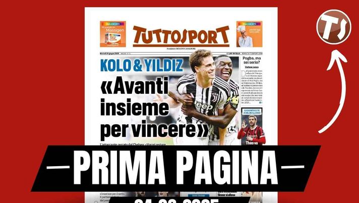 Prima pagina Tuttosport: 'Theo da Inzaghi, festeggia pure il Milan'