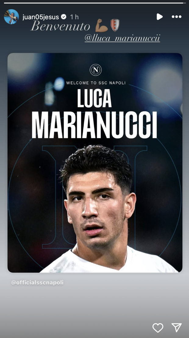 Marianucci è del Napoli, arriva il messaggio di Juan Jesus: “Benvenuto!” LA FOTO- immagine 2