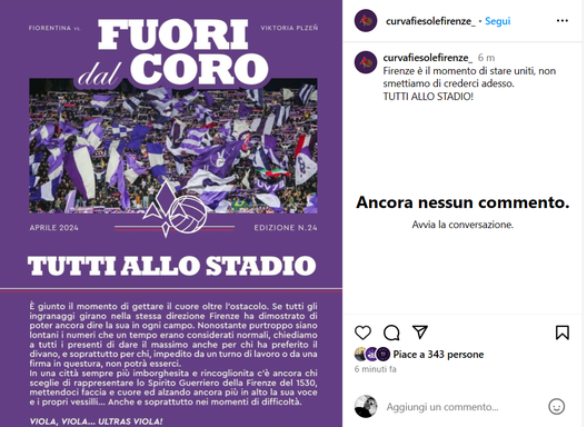 Curva Fiesole: “Firenze imborghesita e rincogl***ita, noi ci mettiamo la faccia”- immagine 2