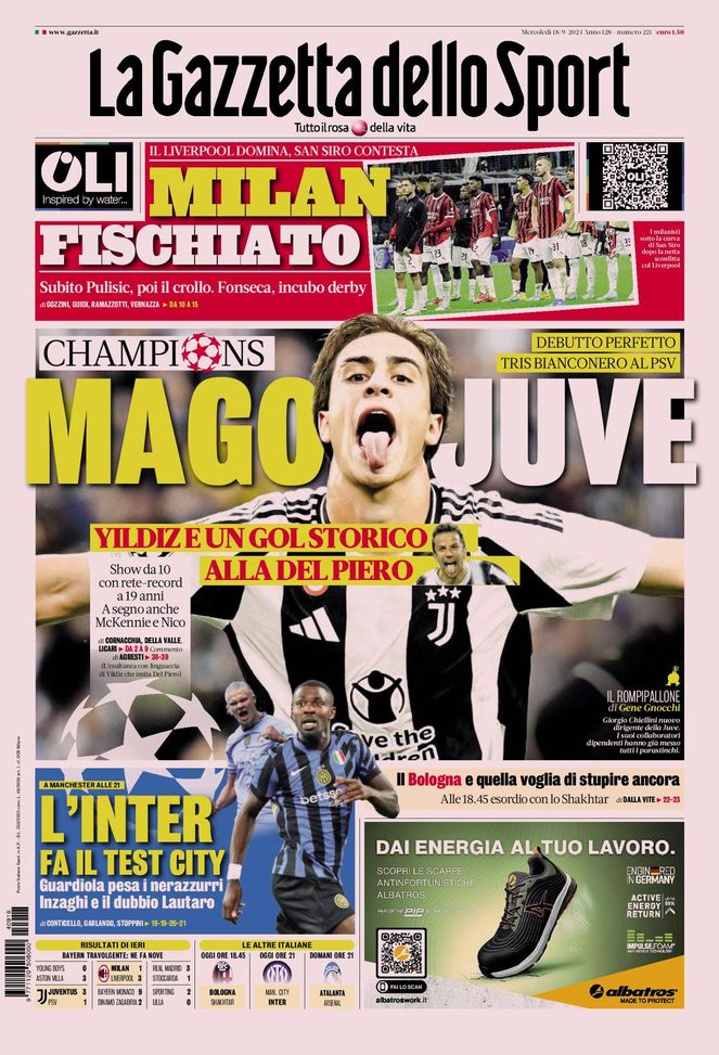 Prima Pagina Gazzetta dello Sport 18 settembre