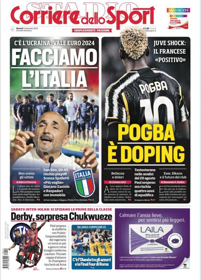 Il Corriere dello Sport, la prima pagina di oggi, martedì 12 settembre 2023 Il Corriere dello Sport