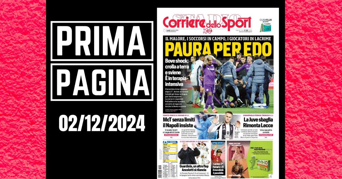 Prima pagina Corriere dello Sport: “Bove shock: è in terapia intensiva”