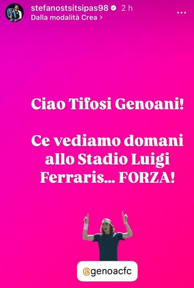 Tsitsipas, cuore Genoa: “Tifosi rossoblù, ci vediamo domani a Marassi”- immagine 3