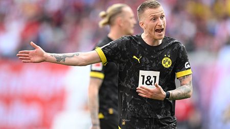 LEIPZIG, GERMANY - APRIL 27: Marco Reus of Borussia Dortmund reacts during the Bundesliga match between RB Leipzig and Borussia Dortmund at Red Bull Arena on April 27, 2024 in Leipzig, Germany. (Photo by Stuart Franklin/Getty Images)