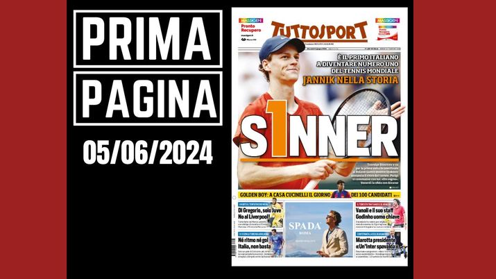 Prima pagina Tuttosport: tifosi Milan. Sinner nella storia