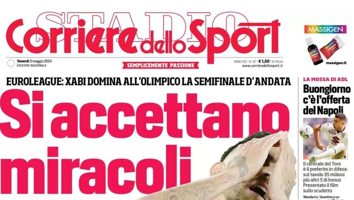 prima pagina corriere dello sport oggi