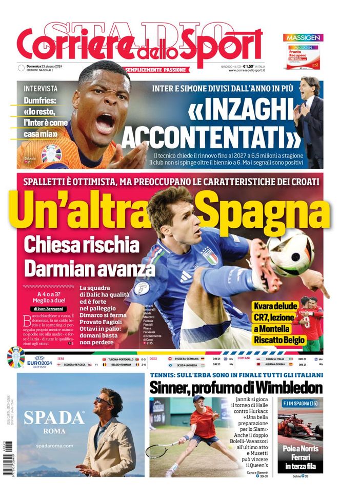 Prima Pagina Corriere dello Sport 23 giugno