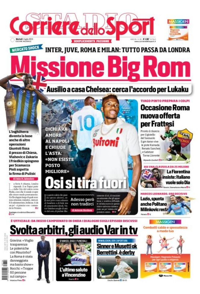 EDICOLA / CdS: Missione big Rom, Ausilio a casa Chelsea per l’accordo - immagine 1