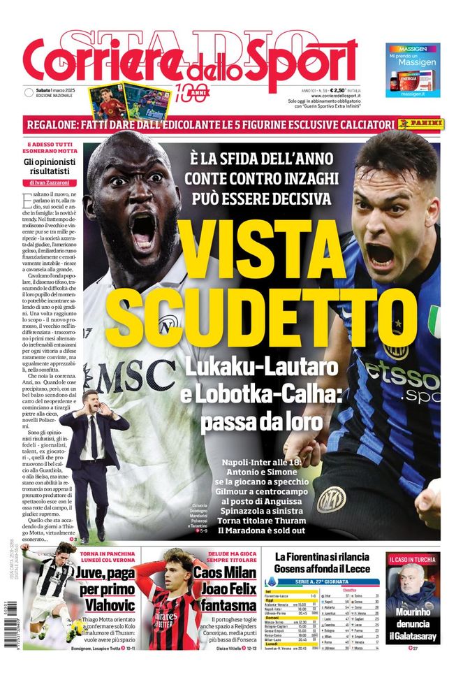 Il Corriere dello Sport, la prima pagina di oggi, sabato 1° marzo 2025 Il Corriere dello Sport