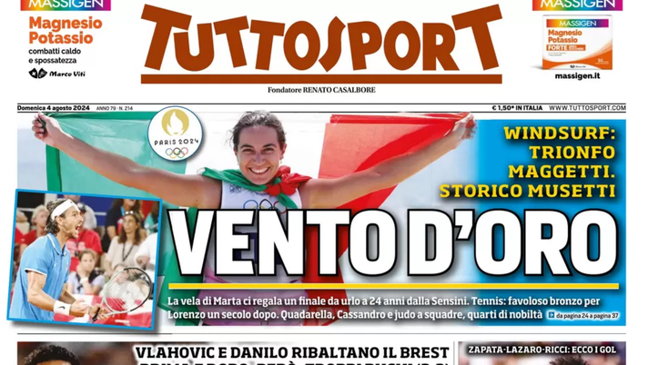 PRIMA PAGINA TUTTOSPORT OGGI: “Lampi di Juve, ma nubi in difesa col Brest” - immagine 1