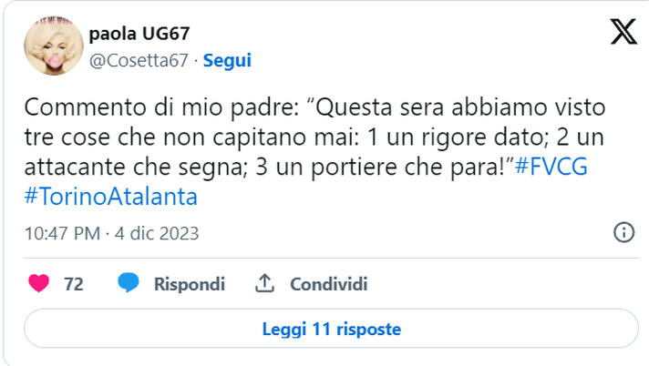 Torino-Atalanta 3-0, le reazioni social: “Viste cose che non capitano mai…” - immagine 1
