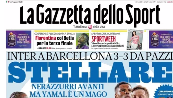 PRIMA PAGINA GAZZETTA DELLO SPORT OGGI: “Inzaghi al rinnovo, ci metto la firma”