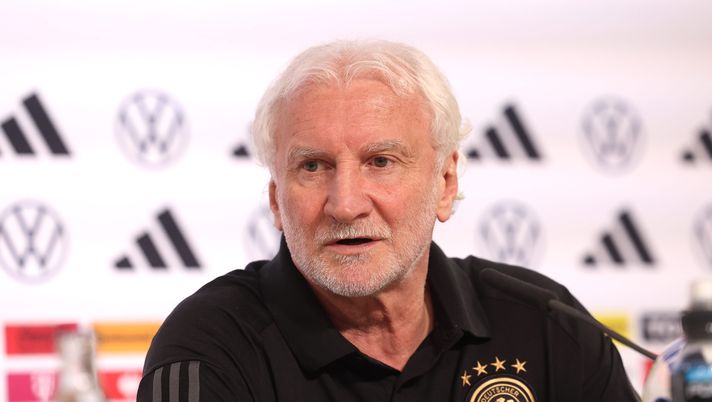BLANKENHAIN, GERMANY - MAY 27: Rudi Völler, Director of the Germany National Teamtalks to the media during a press conference at DFB Media Center Blankenhainer Schloss on day one of the training camp on May 27, 2024 in Blankenhain, Germany. (Photo by Alexander Hassenstein/Getty Images) voeller spalletti
