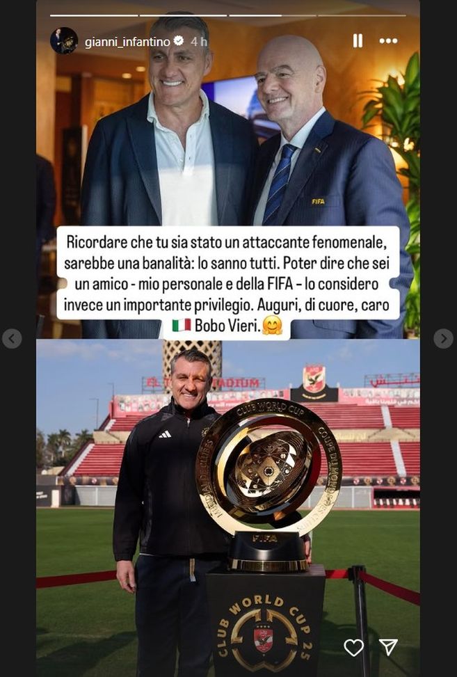 Infantino a Vieri: “Sei stato fenomenale, lo sanno tutti. Ma sei un amico, un privilegio”- immagine 2
