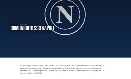 Il comunicato sul sito ufficiale del Napoli La nota del Napoli: “De Laurentiis, Manna e Conte condividono le scelte di mercato”- immagine 2