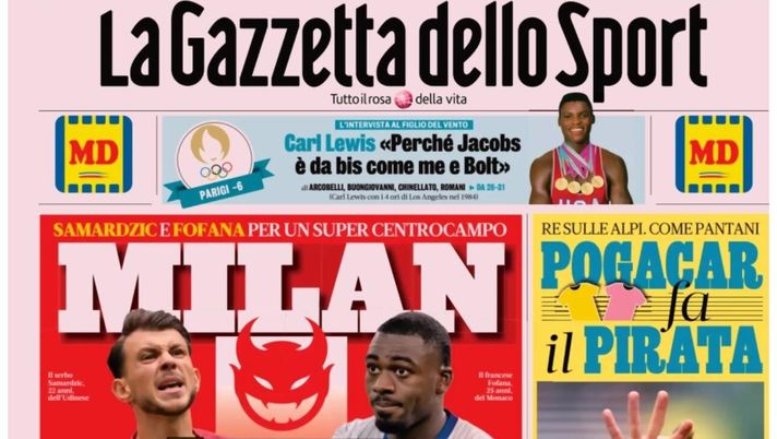 PRIMA PAGINA GAZZETTA DELLO SPORT OGGI: “Milan, Samardzic e Fofana per un super centrocampo” PRIMA PAGINA GAZZETTA DELLO SPORT OGGI: “Inzaghi al rinnovo, ci metto la firma”