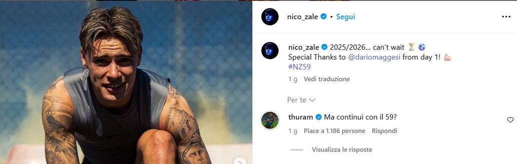 Zalewski sui social: “Non vedo l’ora di ricominciare”. Il siparietto con Thuram- immagine 2