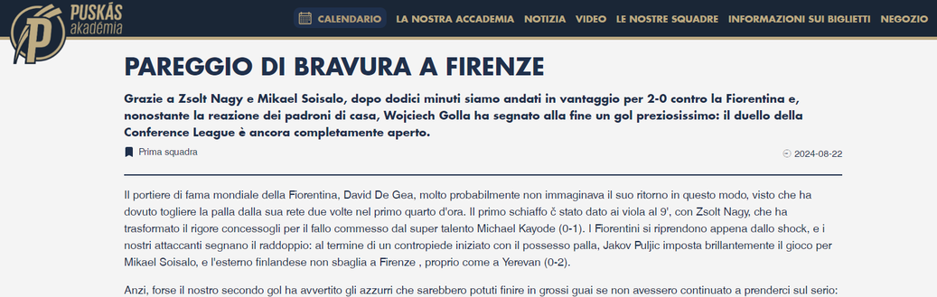 Puskas Akademia: “Eroici. Sfiorata l’impresa come Davide contro Golia”- immagine 2