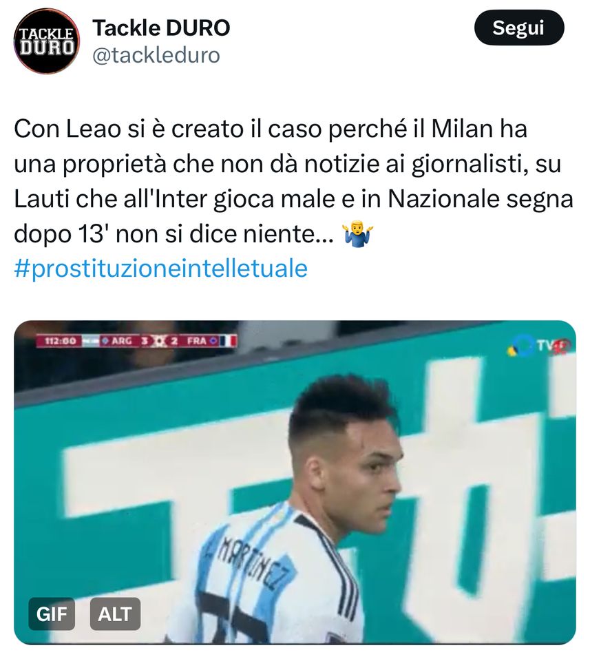 Tackle Duro lancia il derby mediatico Lautaro-Leao: dell’argentino non si parla mai…- immagine 2