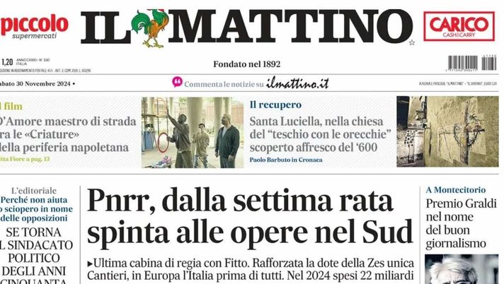PRIMA PAGINA IL MATTINO OGGI: “La filosofia di Conte, allenatore operaio” prima pagina il mattino oggi