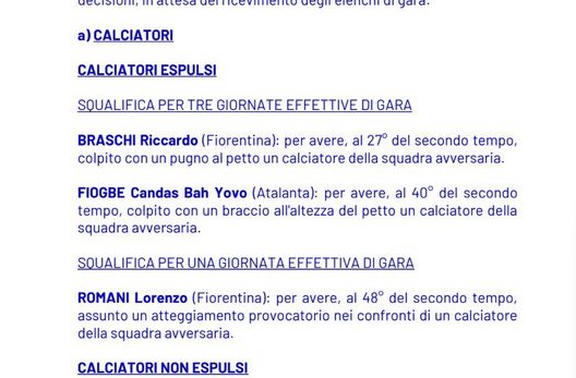 Primavera, Giudice Sportivo: tre giornate per Braschi, rientrerà solo in caso di finale- immagine 2